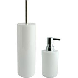 MSV Toiletborstel in houder 38 cm/zeeppompje set Moods - kunststof - ivoor wit - Badkameraccessoireset