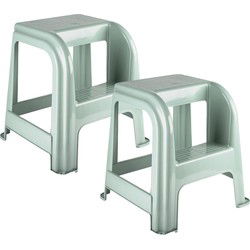 PlasticForte Keuken krukje - 2x - mintgroen - kunststof - 46 cm - Huishoudkrukjes