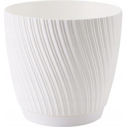 Form Plastic Plantenpot/bloempot Waves - kunststof - ivoor wit - D23 x H21 cm - met schotel - Plantenpotten