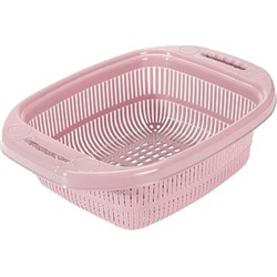 Kunststof keuken vergiet/zeef in het roze 39 x 27 x 12 cm met rand - Vergieten