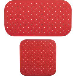 MSV Douche/bad anti-slip matten set badkamer - rubber - 2x stuks - rood - 2 formaten - Badmatjes