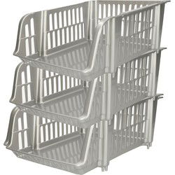 Plasticforte Stapelbare opbergmand - 4x - Zilver - 16L - Opbergmanden