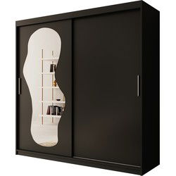 Meubella - Kledingkast Ulysses - Zwart - 200 cm - Met spiegel