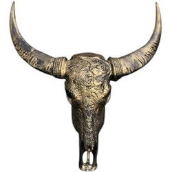 Buffel schedel skull bedrukt - Skull voor aan de muur - Dierenhoofd - Schedel decoratie - Skull - Skull gegraveerd - Brons - 68 cm