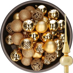 37x stuks kunststof kerstballen 6 cm incl. glazen piek glans goud - Kerstbal