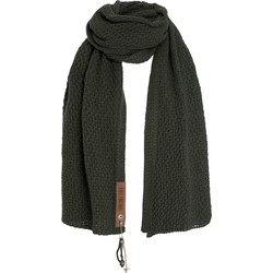 Knit Factory Luna Gebreide Sjaal Dames & Heren - Colsjaal - Omslagdoek - Khaki - 200x50 cm - Inclusief sierspeld