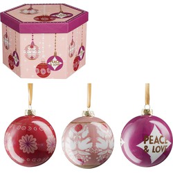 House of Seasons Cadeau Set Kerstballen Peace & Love - 14 Stuks - Ø8 cm - Onbreekbaar - Roze