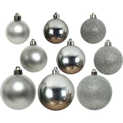 Decoris Kerstballen - 26x st - zilver - 6-8-10 cm - kunststof - Kerstbal