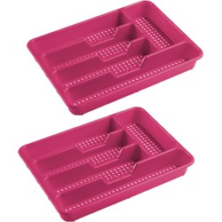 2x stuks bestekbakken/bestekhouders 5-vaks fuchsia roze 34 x 25 x 4 cm - Bestekbakken