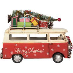 Clayre & Eef Kerstdecoratie Beeld Camper Rood Beige Metaal