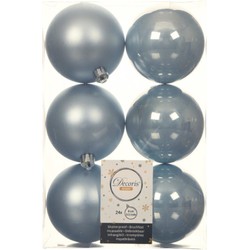 24x stuks kunststof kerstballen lichtblauw 8 cm glans/mat - Kerstbal
