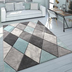 Laagpolig Vloerkleed Lareva - Geruit Design - Blauw - 240x330 cm
