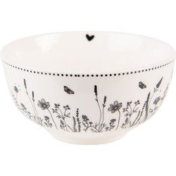 Clayre & Eef Soepkom Beige Zwart Porselein Bloemen