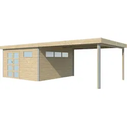 Woodlands blokhut Kasuko, met overkappping en dakisolatie, 785 x 385 cm