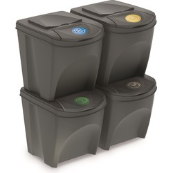 Kunststof afvalscheidingsbakken - 4x - grijs - 25 liter - Prullenmanden