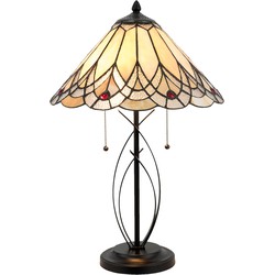 LumiLamp Tiffany Tafellamp  Ø 40x60 cm  Beige Glas Driehoek Tiffany Bureaulamp