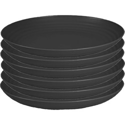 PlasticForte Rond bord/camping bord - 6x - D25 cm - zwart - kunststof - Dinerborden