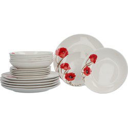 Klaproos Servies 18 delig 6 persoons - Maxime Home Wit/Rood