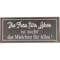 Clayre & Eef Tekstbord  30x13 cm Bruin Wit Metaal Rechthoek Wandbord