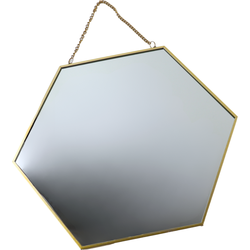 MISOU Spiegel goud - Met ophangketting - Wandspiegel - Goude spiegel - Hexagon - Honingraat