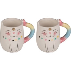 Set van 2x stuks bekers/mokken eenhoorn kat/poes 13 cm - Bekers