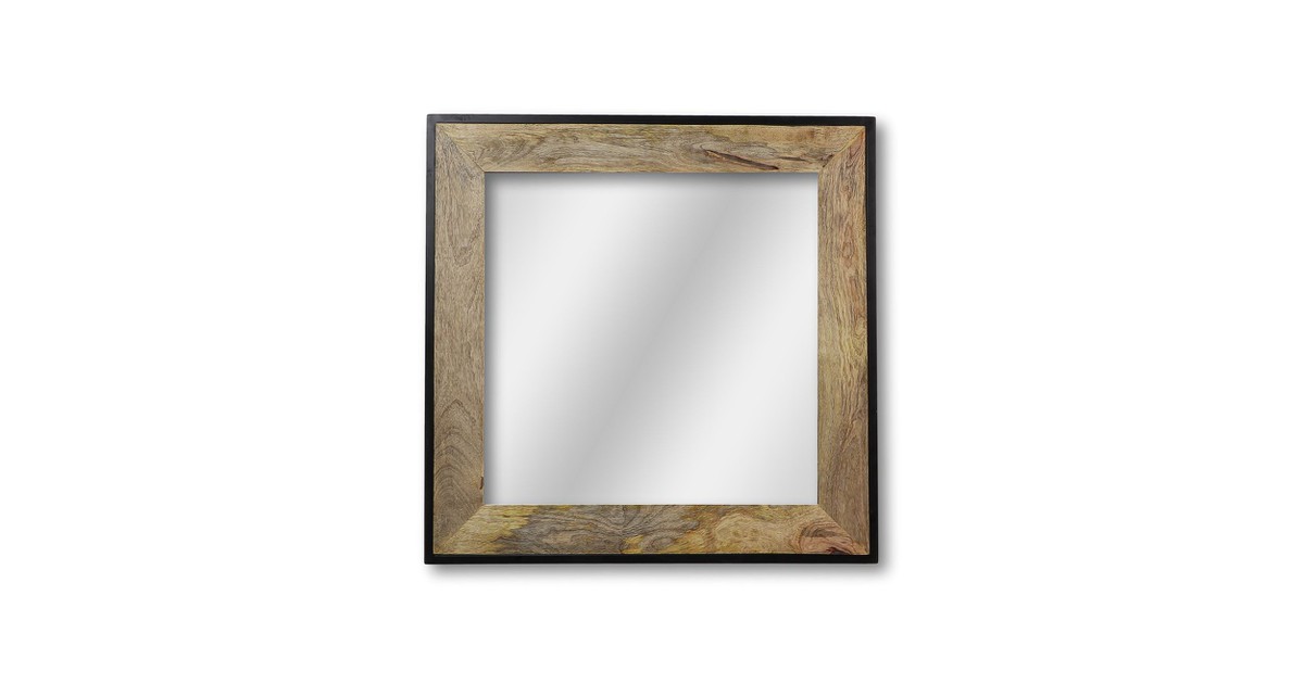 Wangspiegel vierkant - 70x70x5 - Naturel/zwart - Teakhout