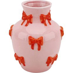 Vase - Flower Vase Ribbons - Dolomite - Pink/Orange - 14x14x19cm