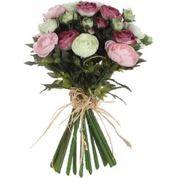 Mica Decorations Kunstbloem - boeket - ranonkel - roze en wit - 35 cm - Kunstbloemen