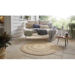 Rond Jute look vloerkleed - Binnen en buitenkleed - Almendro - Beige / Bruin - 200cm rond Ø
