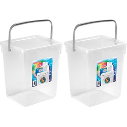 2x stuks opslagboxen/emmers kunststof met deksel transparant 5 liter 20 x 17 x 23 cm - Opbergbox