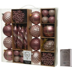 50x Roze kerstballen en figuren 4-8-15 cm kunststof mix incl. ophanghaakjes - Kerstbal