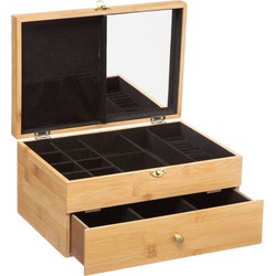 Decopatent® Luxe Juwelendoos - Spiegel 26 Vakken en Lade - Bamboe houten - Sieradenhouder - Bijouterie Kist - Sieradendoos Dames