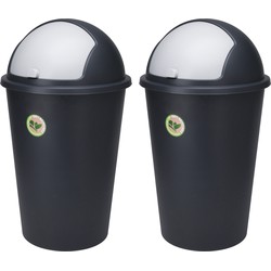 2x Stuks Prullenbakken/afvalemmers - 50L - gerecyled kunststof - zwart - Prullenbakken