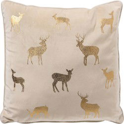 Textino DEER - Sierkussen 45x45 cm - velvet - kerst - Whisper White - wit - Textino