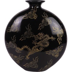 Fine Asianliving Chinese Vaas Porselein Zwart Draak Handgeschilderd