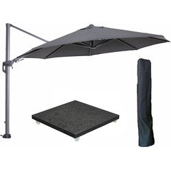 Garden Impressions Hawaii zweefparasol Ø350 cm carbon black / donker grijs met 90kg royal antraciet parasolvoet en parasolhoes