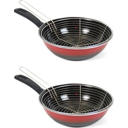 Set van 2x stuks emaille friteuse/frituurpan voor alle hittebronnen rood 26 cm - Frituurpannen