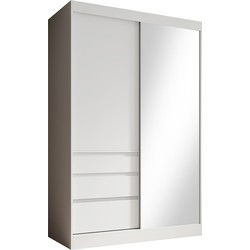 Meubella - Kledingkast Henry - Wit - 140 cm - Met spiegel
