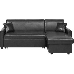 OGNA - Hoekslaapbank - Zwart - Linkerzijde - 222 cm - Polyester