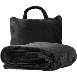 Textino TESSA - Plaid to Go - Deken & Kussentje in één - 130x150 cm - Raven - ideaal voor onderweg - opvouwbaar tot handig tasje - Textino