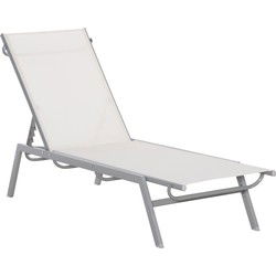 4goodz Outsunny Tuinligstoel 5-traps rugleuning metaal 200x58x97 cm - crème wit