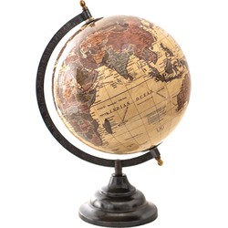 Clayre & Eef Wereldbol  22x33 cm Beige Bruin Hout Metaal Globe