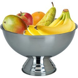 Fruitschaal/fruitmand op voet - RVS - zilverkleurig - 39 x 24 cm - Fruitschalen