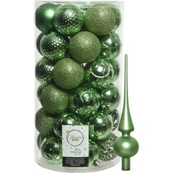 37x stuks kunststof kerstballen 6 cm incl. matte glazen piek groen - Kerstbal