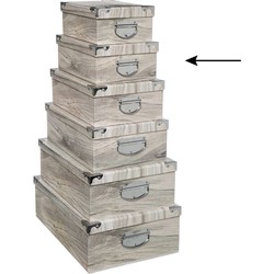 5Five Opbergdoos/box - Houtprint licht - L32 x B21.5 x H12 cm - Stevig karton - Treebox - Opbergbox