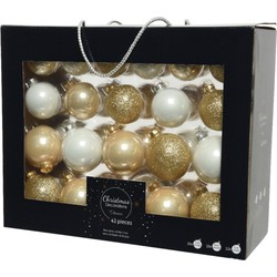 42x stuks glazen kerstballen champagne/bruin/wit mix 5-6-7 cm - Kerstbal