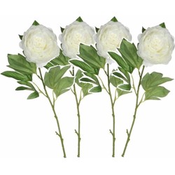 Set van 4x stuks mica creme witte kunst pioen roos/rozen kunstbloemen 76 cm - Kunstbloemen