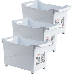 Set van 3x stuks kunststof trolleys wit op wieltjes L45 x B24 x H27 cm - Opberg trolley