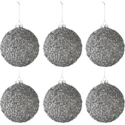 J-line - Doos Van 6 Kerstballen Glitter Glas Smokey Grijs Small - 8x8x8cm