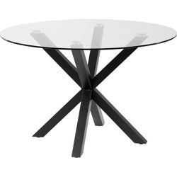 Kave Home - Argo ronde glazen tafel en stalen poten met zwarte afwerking Ø 119 cm